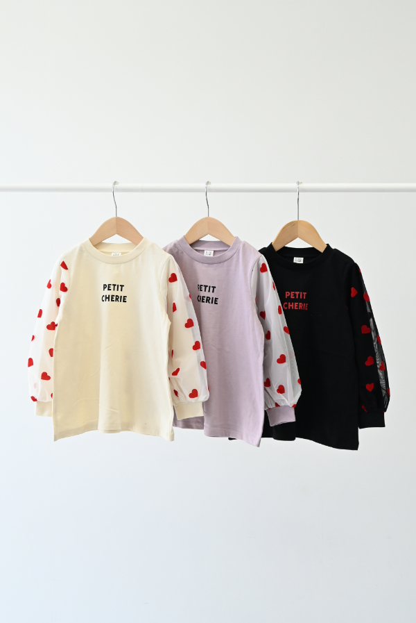 袖ハートチュールロングＴシャツ
