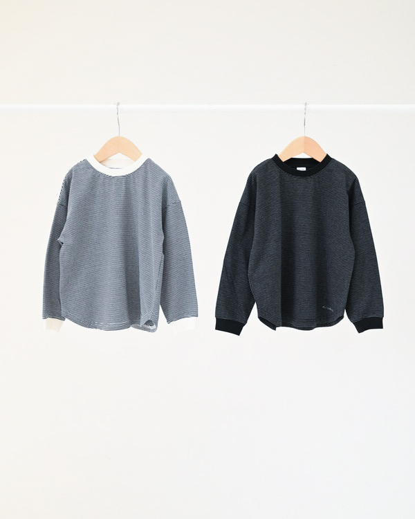 ラウンド細ボーダー ロングTシャツ